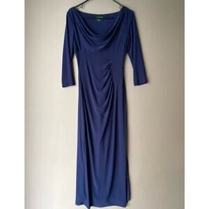 Lauren Ralph Lauren sz 2 long sleeve navy evening gown sheath dress‎